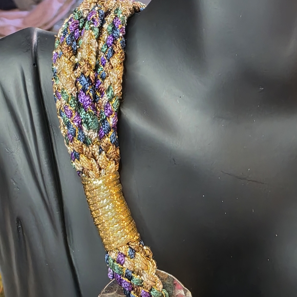 Multicolor Braided Statement Necklace Gold Silver Accents RR 570 - Picture 7 of 11